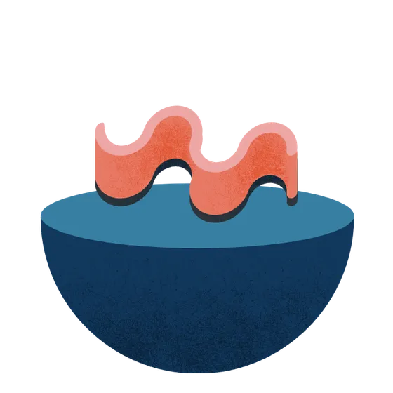 Illustration of a sound wave rising from a deep blue bowl